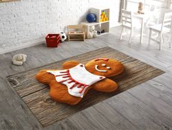 gingerbread girl rug, gingerbread man rug, biscuit man, kids room rug, baby room rug, gift for girls, noel area rug