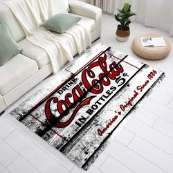 retro rugs, coca cola rugs, cola written rugs, coke rugs, cola bottle, coke cap rugs, nostalgic rugs, drink pattern rugs