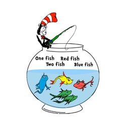 dr seuss one fish two fish blue fish red fish svg, dr seuss svg, cat in the hat svg, fishing svg, fish svg, cat svg, red