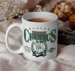 boston basketball vintage mug, celtics 90s basketball graphic coffee mug