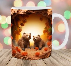 3d bears hole in a wall mug, 11oz and 15oz mug, mug design