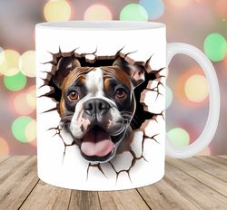 3d boxer dog hole in a wall mug, 11oz and 15oz mug, mug design