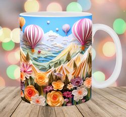 3d colorful air-balloons mug, 11oz 15oz mug, flowers mug design