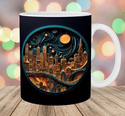 3d night city landscape mug, 11oz and 15oz mug, mug design