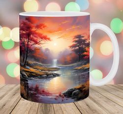 autumn river landscape mug, 11oz and 15oz mug, mug design