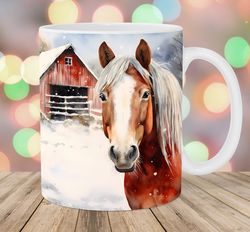 horse mug, 11oz and 15oz mug, red barn mug design