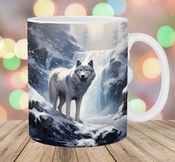 snow wolf mug, 11oz 15oz mug, winter mug design