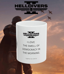 helldivers galactic mug, smell of democracy sci-fi gamer ceramic cup, gift for her, gift for him