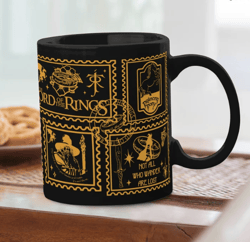 the lord of rings retro stamps mug, movie coffee mug, aragorn merch, lotr coffe, ceramic cup, gift for her, gift for him