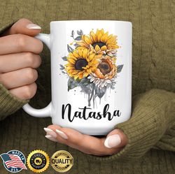 personalized sunflower mug, sunflower coffee cup, sunflower lover gift