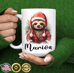 sloth christmas gift, personalised christmas sloth mug, sloth lover gift