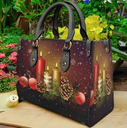 christmas candles art leather handbag, women leather handbag, gift for her