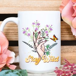 stay wild ceramic mug, wildflowers coffee cup, hippie flower child mug