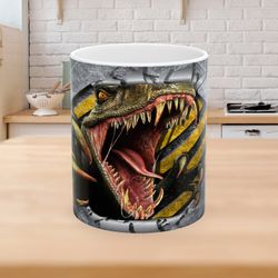 dinosaur mug, jurassic park, jurassic 11oz mug, jurassic park gifts, dinosaur, velociraptor, tyrannosaurus rex mug