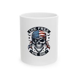 live free or die mug, ceramic coffee mug, skull mug, funny mug, quotes mug