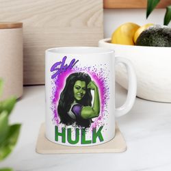 she hulk, she hulk mug, 11oz mug, superhero gifts, comic book, empowerment, girl superhero, 90s kid, neon mug,marvel mug