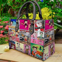 betty boop vintage leather handbag, betty boop leather top handle bag, shoulder bag, crossbody bag, vintage handbag