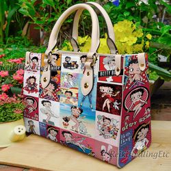 betty boop vintage leather handbag, betty boop leather top handle bag, shoulder bag, crossbody bag, vintage bag