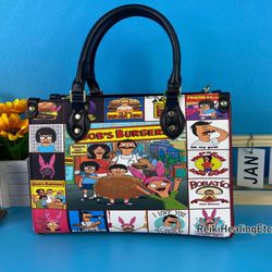 bobs burgers vintage leather handbag, bobs burgers leather top handle bag, shoulder bag, crossbody bag, vintage bag