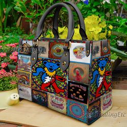 grateful dead vintage leather handbag, grateful dead leather top handle bag, shoulder bag, crossbody bag, vintage bag