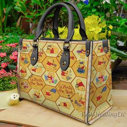 winnie the pooh vintage leather handbag, winnie the pooh leather top handle bag, shoulder bag, crossbody bag, vintage