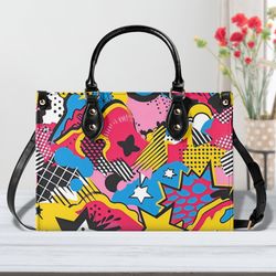 abstract cosmic pop handbag, pop culture bag, 90s design purse, comic design style bag, birthday gift for her
