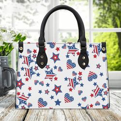 america stars and hearts bag, july 4thmemorial day design ladies handbag, patriotic vegan leather purse, summer handbag