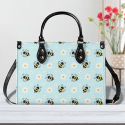 bee handbag, aqua, faux leather daisy bag, honeybee design purse, light blue bee purse, bee themed gift, small daisy