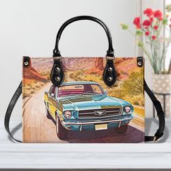 classic car print handbag, vintage car print purse, retro muscle car, classic car handbag, gift for car buff, vintage