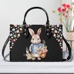 easter handbag, bunny design purse, spring flower handbag, ladies leather handbag, unique easter handbag, bunny handbag