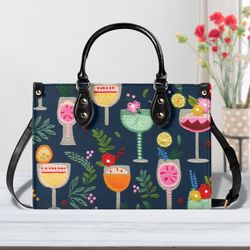 faux embroidered topical print leather handbag, summer floral print purse, large leather tote bag, purse for mom