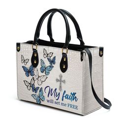 gorgeous butterfly leather bag, my faith will set me free, christian pu leather bags for women, leather bag