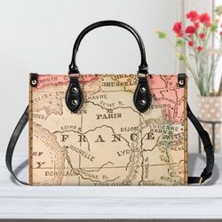 map print handbag, map print purse, travel bag, gift for traveler, travel handbag, travel purse, france map purse