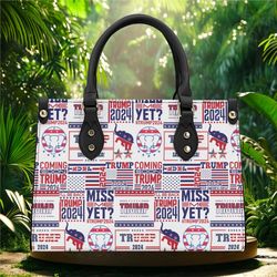 trump ladies faux leather handbag, 2024 trump election merchandise, donald trump purse, republican tote bag