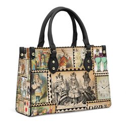 vintage alice in wonderland handbag, womans leather purse, vintage handbag gift for her, gift for friend