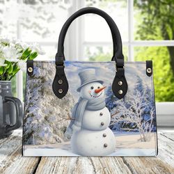 winter snowman handbag, snowman purse, winter handbag, leather handbag, winter leather handbag, winter leather purse