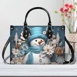 winter snowman handbag, snowman purse, winter handbag, leather handbag, winter leather handbag, winter leather purse bag