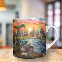 3d cityscape mug, 11oz and 15oz mug, mug design