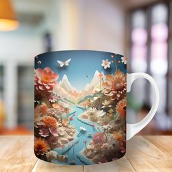 3d colorful flowers landscape mug, 11oz and 15oz mug, mug design