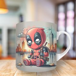 3d deadpool cityscape design mug, 11oz and 15oz mug, mug design