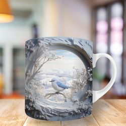 3d winter bird snow landscape mug, 11oz and 15oz mug, mug design