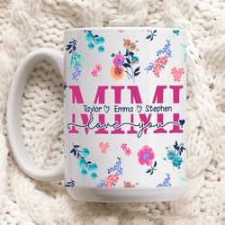 floral mom, mom split name, personalized grandma mug, gift for grandma, gift for mom, mothers daybirthday gift for her