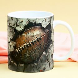 3d football mug, 3d football crack hole 11oz 15oz mug, 3d american football hole in a wall mug, football mug, sports mug