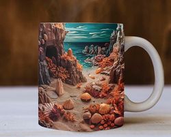 3d beach landscape mug, beach mug design, 3d mug, summer beach mug, beach mug, landscape mug