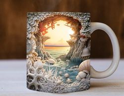 3d beach landscape mug, beach mug design, 3d mug, beach landscape mug, landscape mug