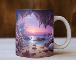 3d sunset beach landscape mug, beach mug design, 3d mug,