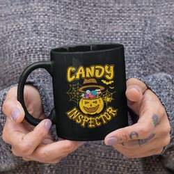 candy inspector halloween mug, funny halloween gift, pumpkin coffee cup