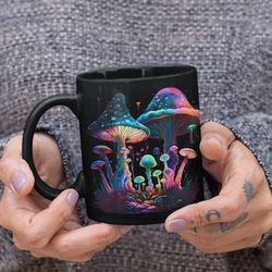 mushrooms mug, mushroom coffee cup, rainbow mushrooms, mushrooms gift