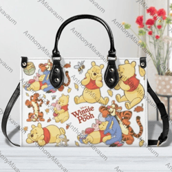 winnie the pooh handbag, pooh bear cartoon leather bag, pooh bear shoulder bag, crossbody bag, top handle bag