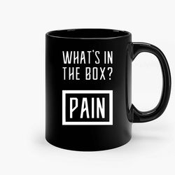 what s in the box pain dune ceramic mug, funny coffee mug, custom coffee mug